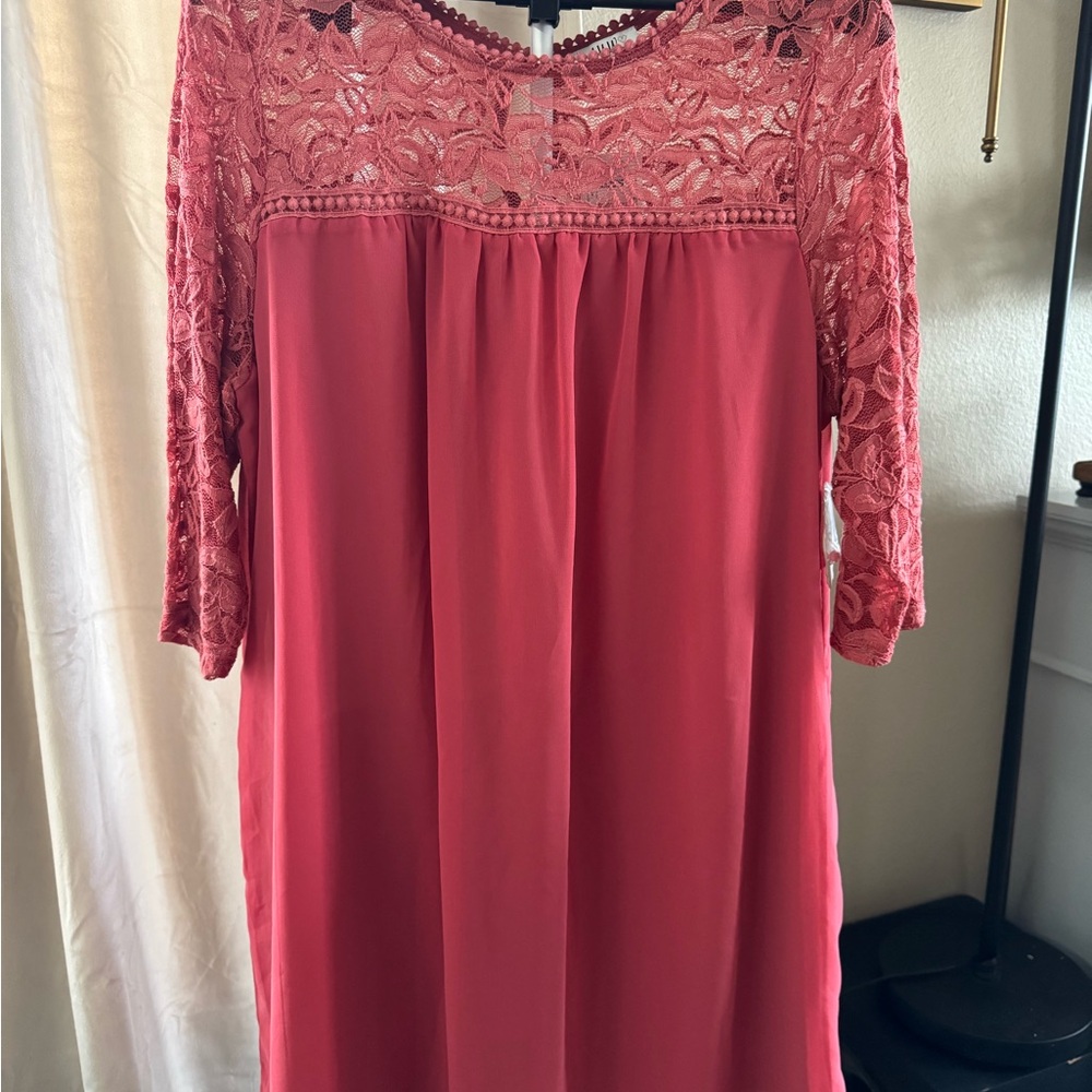 Lace Yoke Midi Dress in Rose - Women